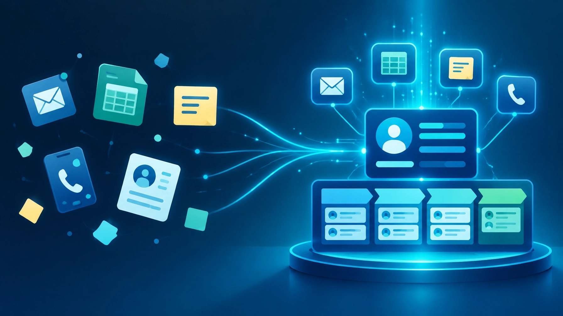 Secure CRM data foundation with customer records and interaction history powering an AI layer for automation, insights and follow-ups