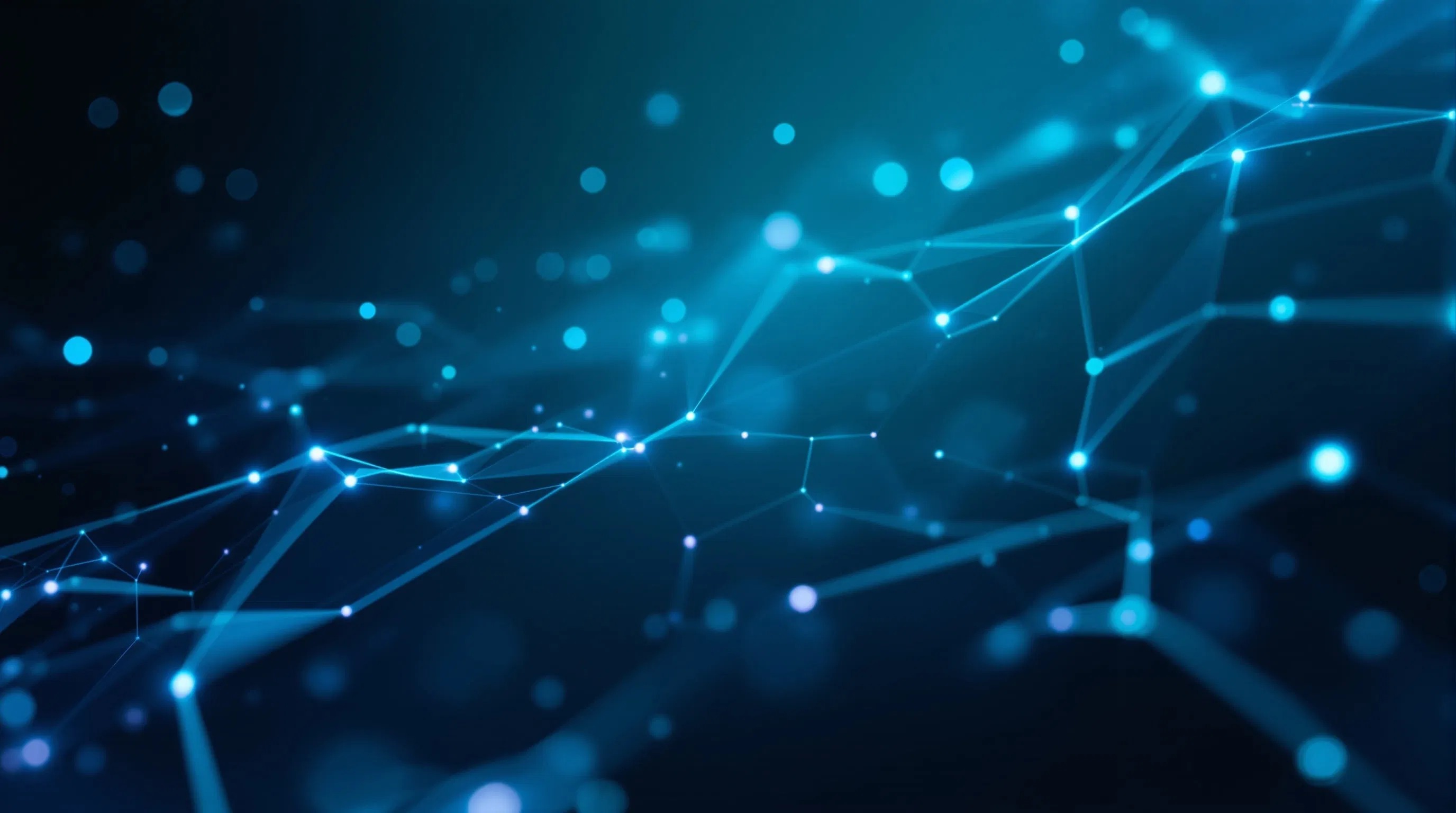 Abstract glowing blue AI network of interconnected nodes representing AI privacy risk in everyday business workflows