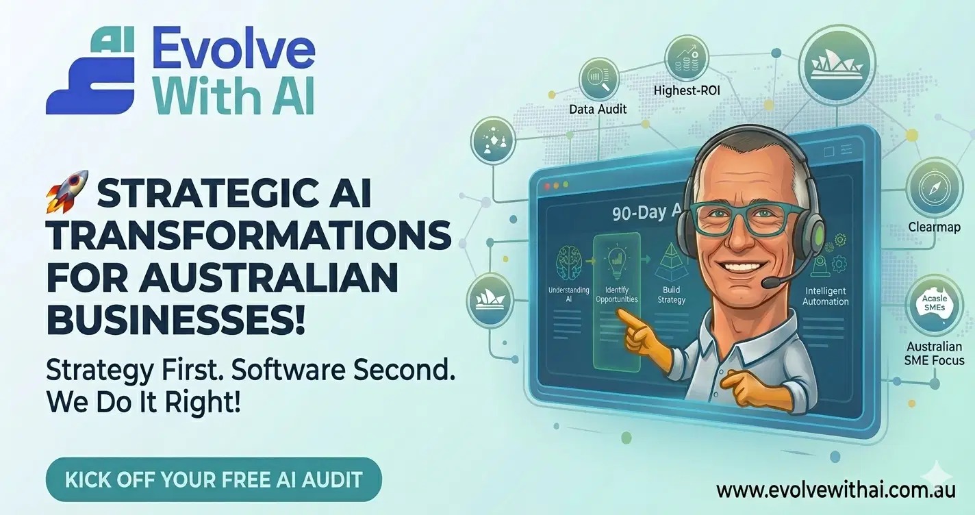 Strategic AI Transformations for Australian Businesses — Strategy First, Software Second. Kick off your free AI audit with Evolve With AI
